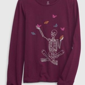🔴3 for $15 Organic Cotton Graphic Long Sleeve T-Shirt Size S Skeleton Butterfly